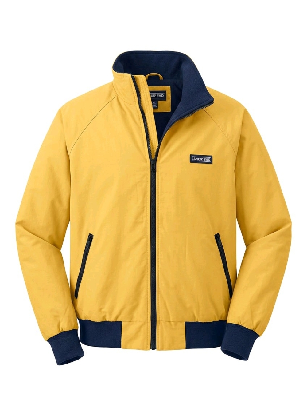 Women's Vintage Lands' End Yellow Bomber Jacket with Navy Trim Size XL
